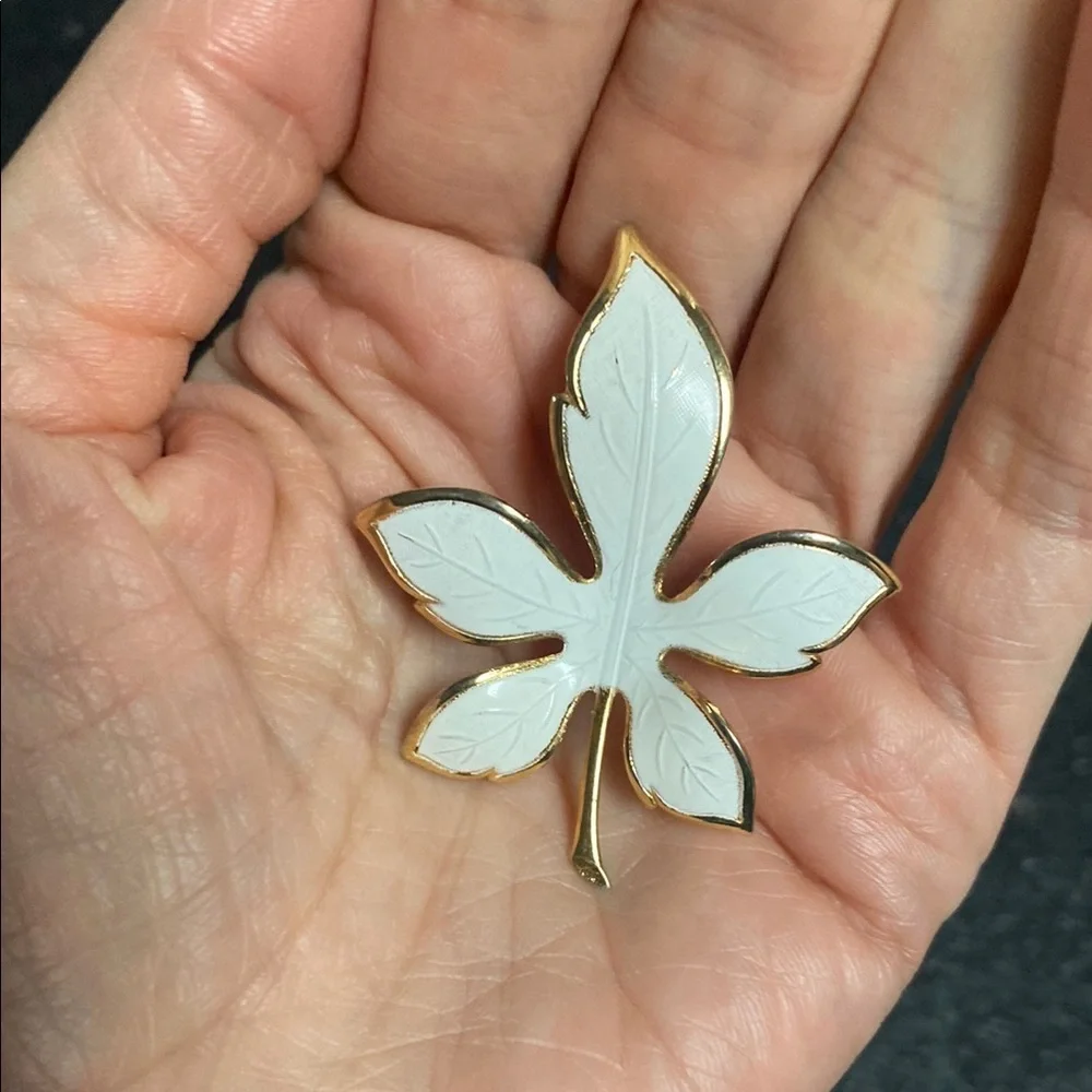 Gold and Cream Leaf Brooch